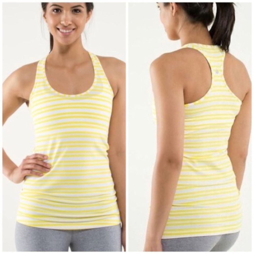 Lululemon stripped yellow & green muscle tee sport